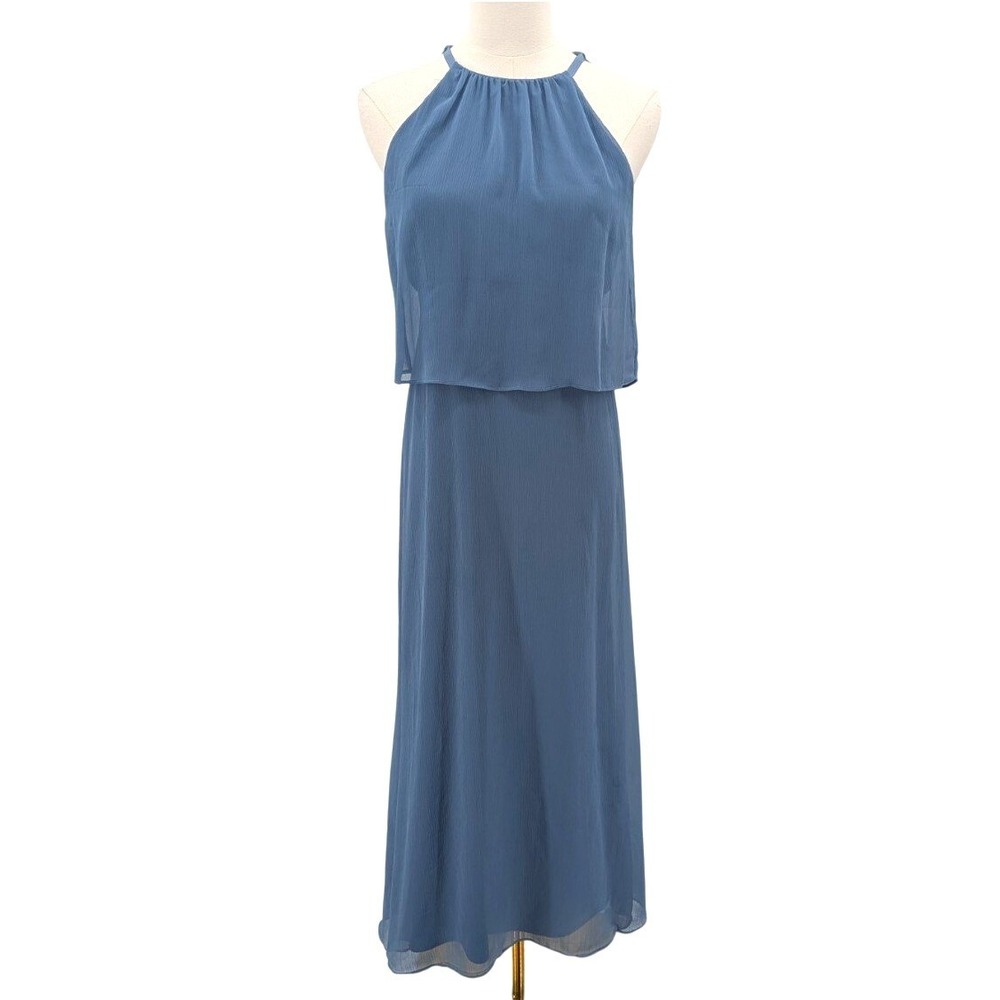 Romantic Blue Halter Maxi Dress Chiffon Overlay Davids‎ Bridal 16
